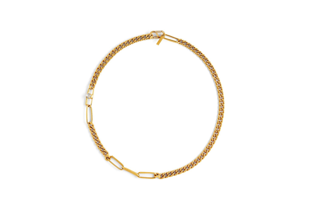 Mixed Chain Crystal Necklace - gold plated