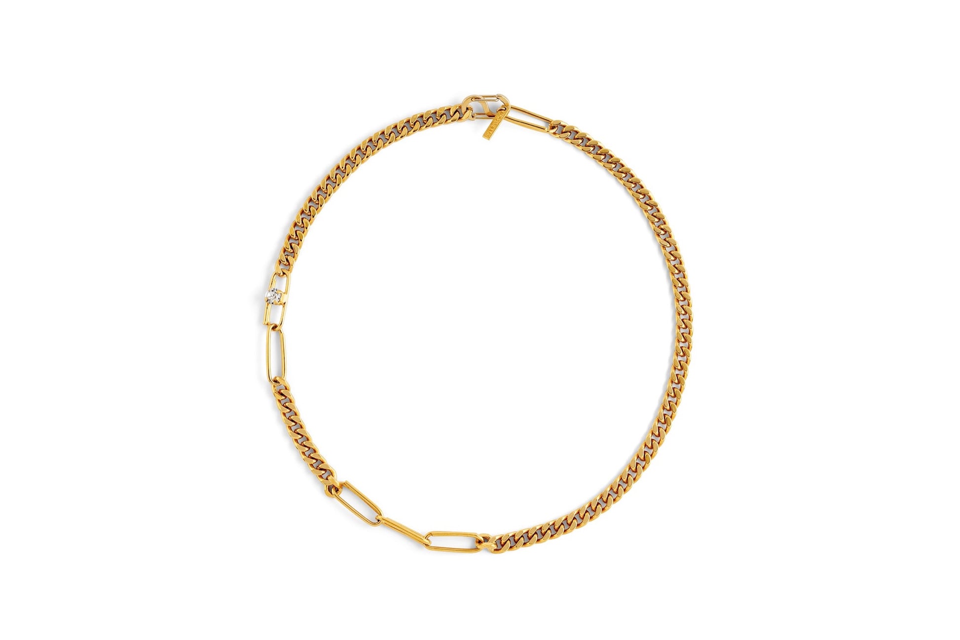 Mixed Chain Crystal Necklace - gold plated
