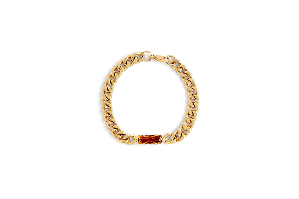 Cognac Crystal Curb Bracelet - gold plated