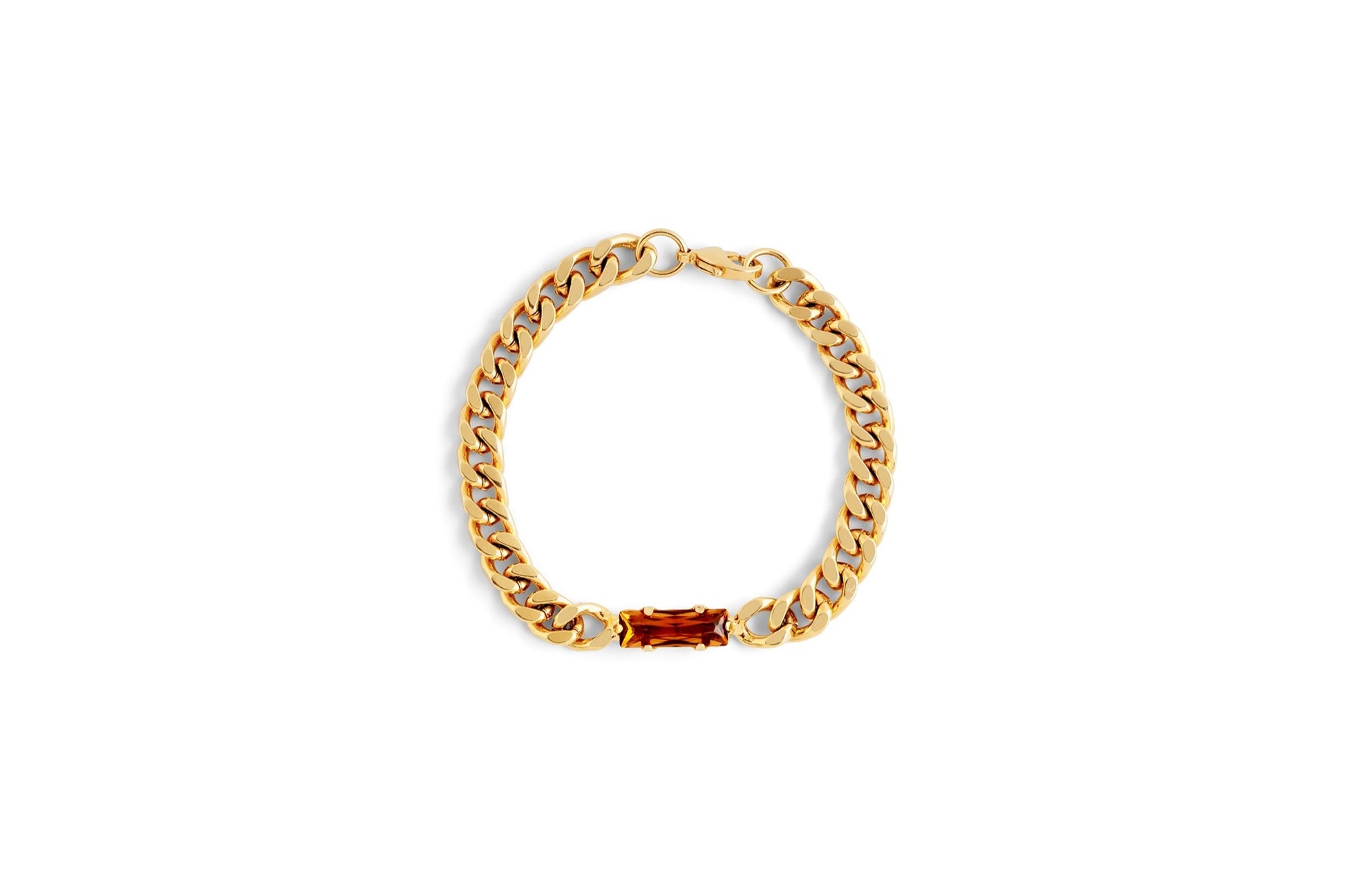 Cognac Crystal Curb Bracelet - gold plated