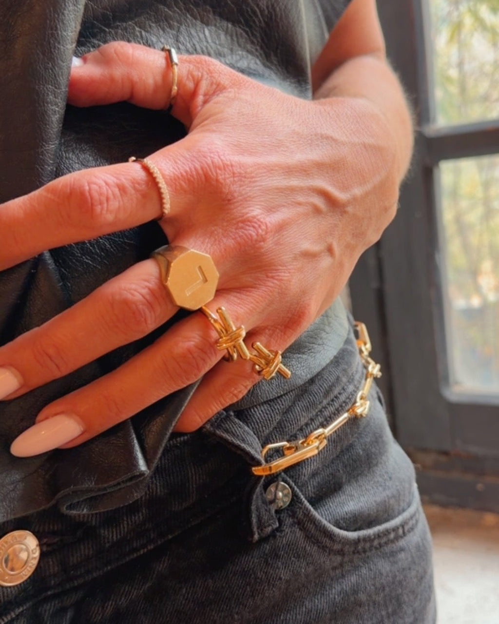 Signet Octagon Initial Ring 14K