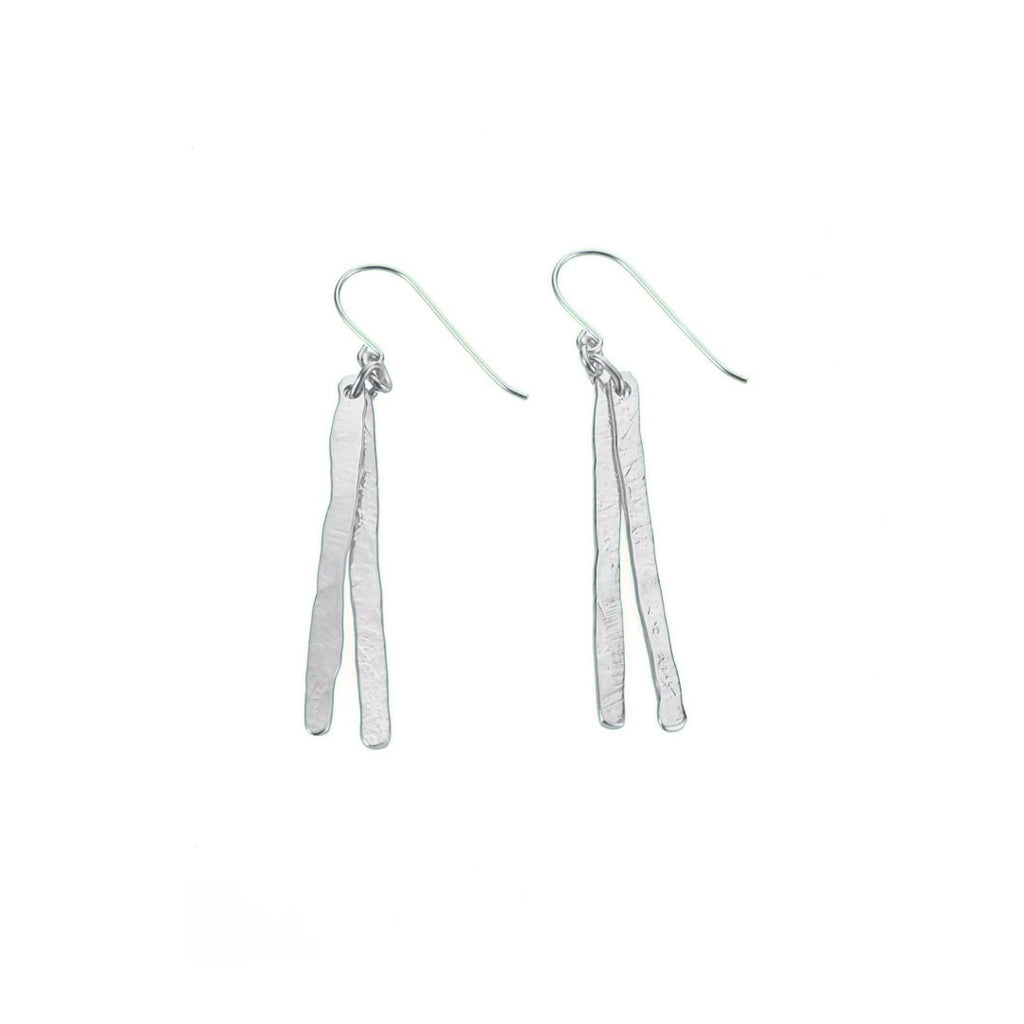 Handmade silver tone double strip classic earrings with brass base