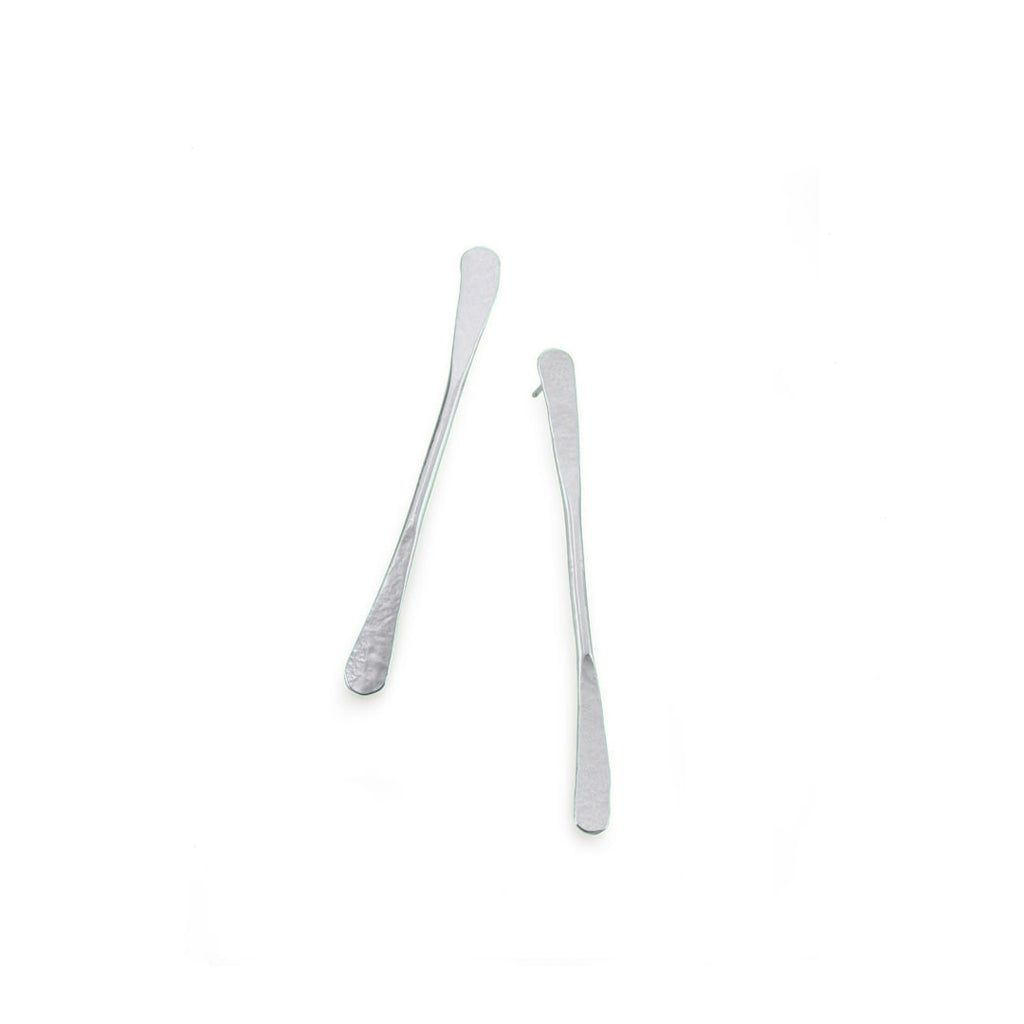 Handmade silver tone hammered strip classic earrings with brass base