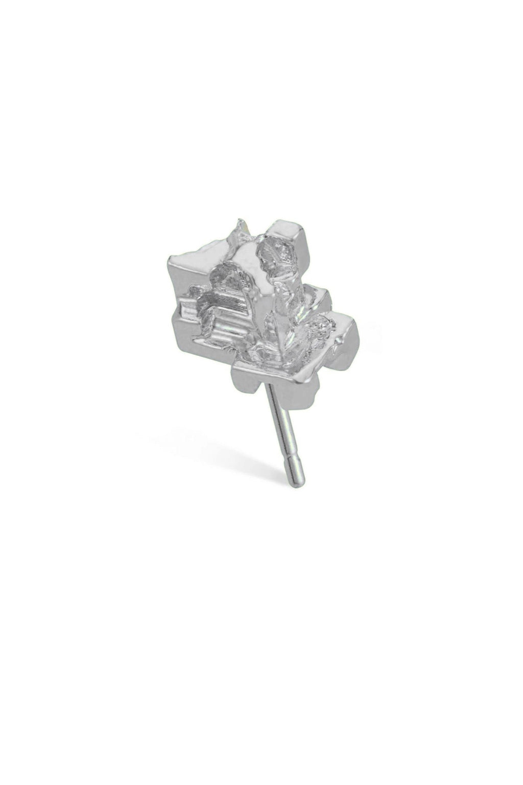 Handmade silver tone bismuth single earring with brass base