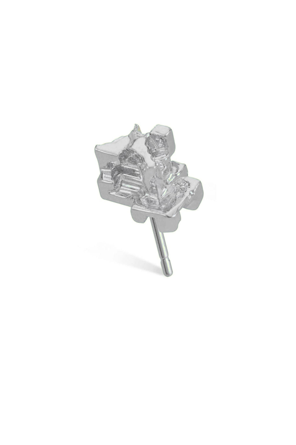 Handmade silver tone bismuth single earring with brass base
