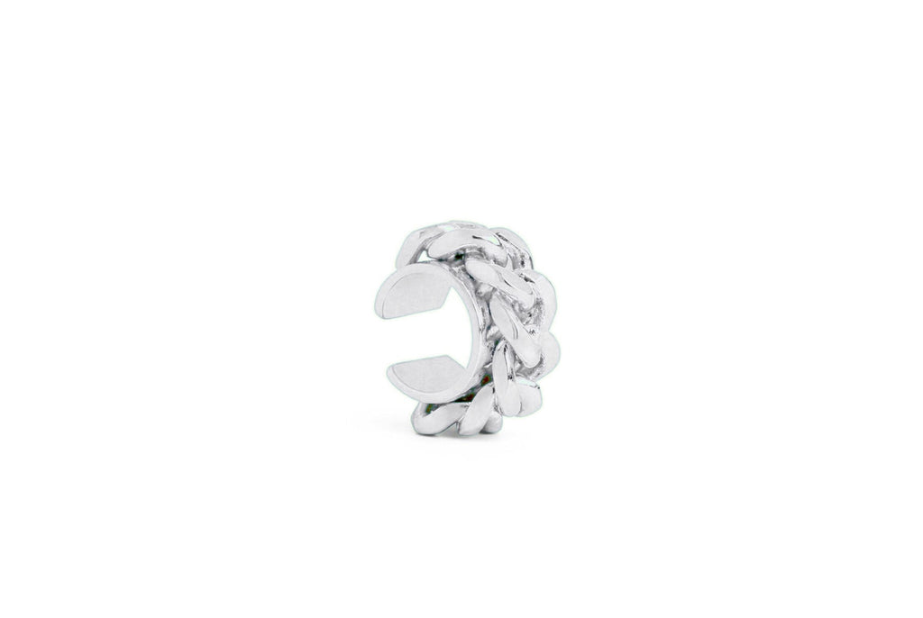 Handmade silver tone cuban links chain ear cuff