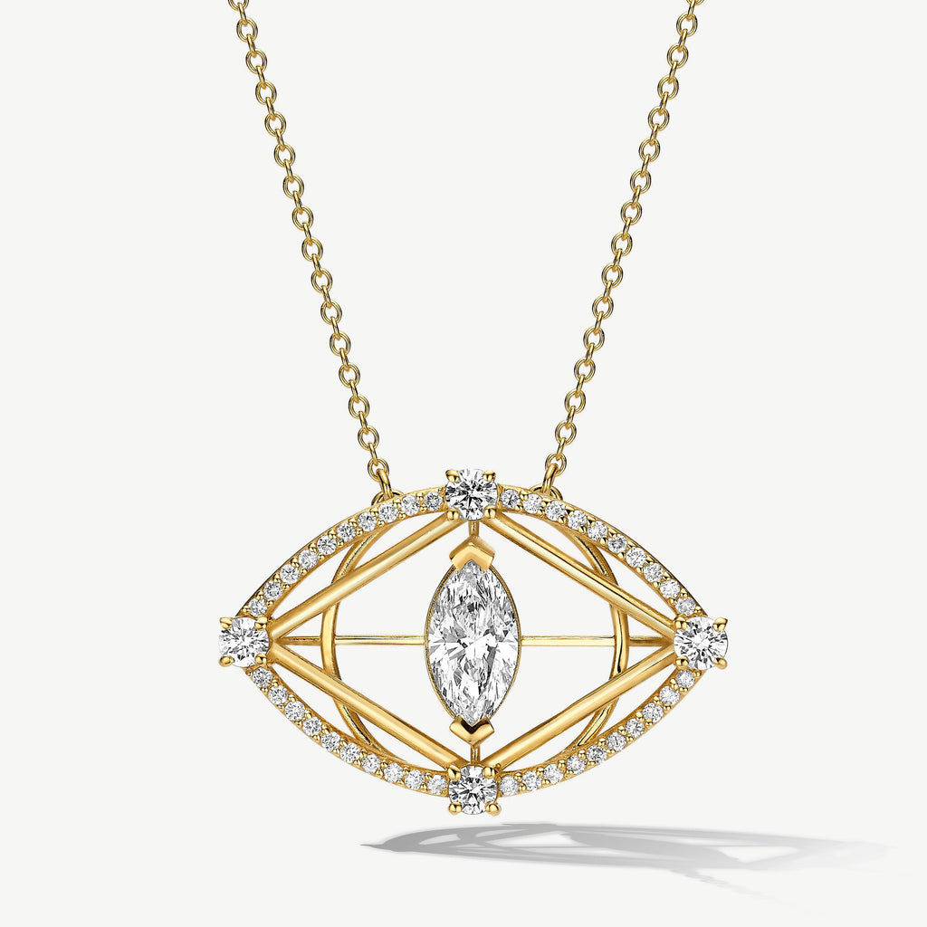 Intuitive Eye Diamond Necklace in 14k Gold - Spiritual Fine Jewelry for Protection and Intuition