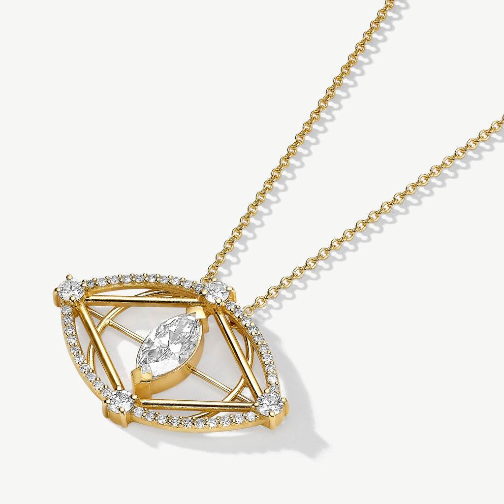 Gold evil eye necklace with a lab grown diamonds pendant