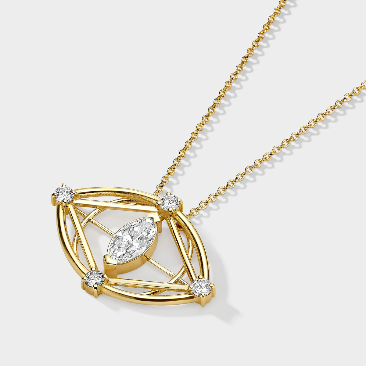 Close-up of Marquise Diamond Eye Pendant in Yellow Gold
