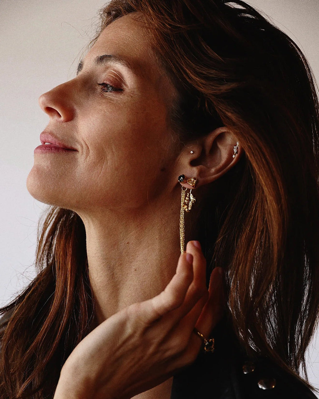 Black Crystal Tassel Earring (single) — campaign image