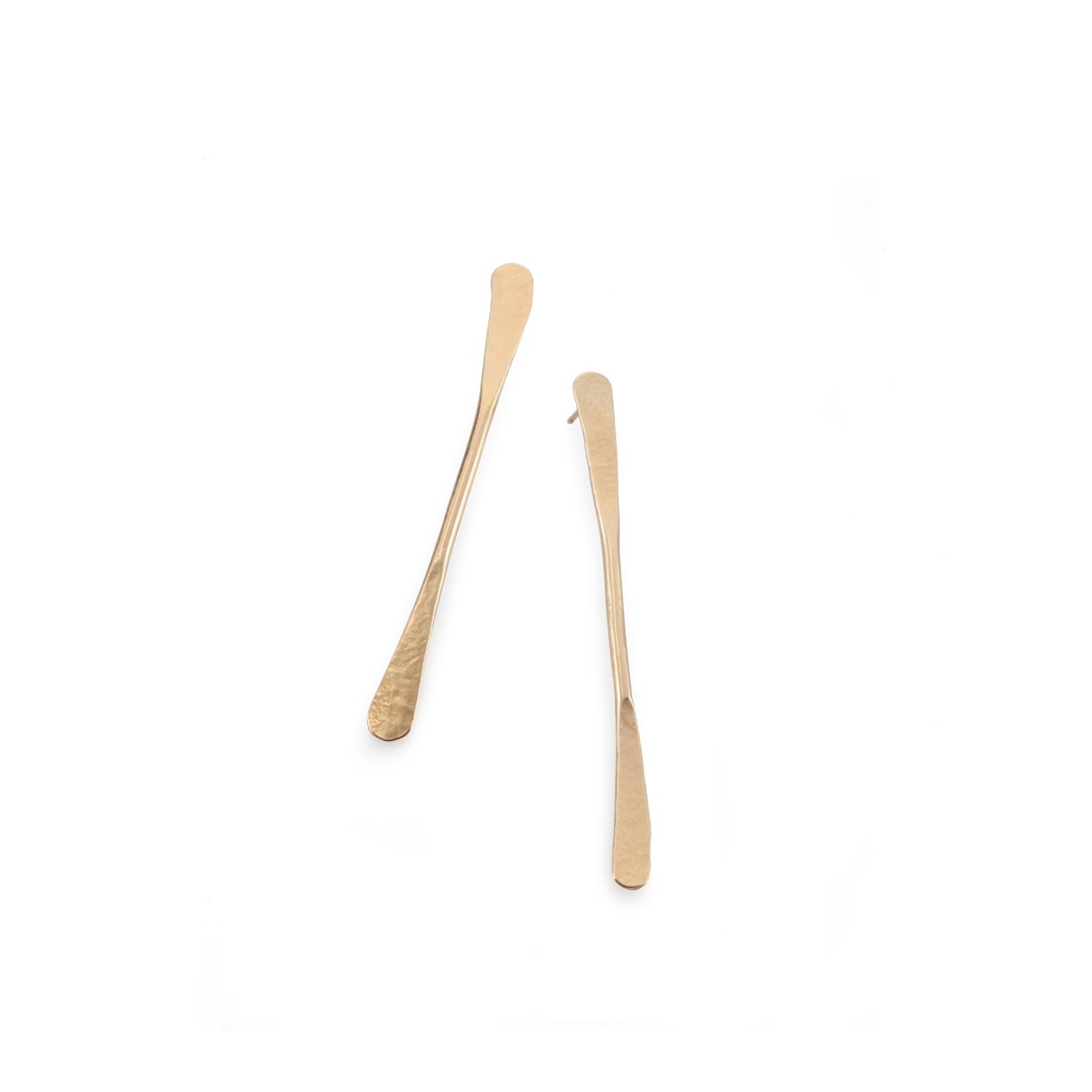 Handmade gold plated hammered strip classic earrings with brass base