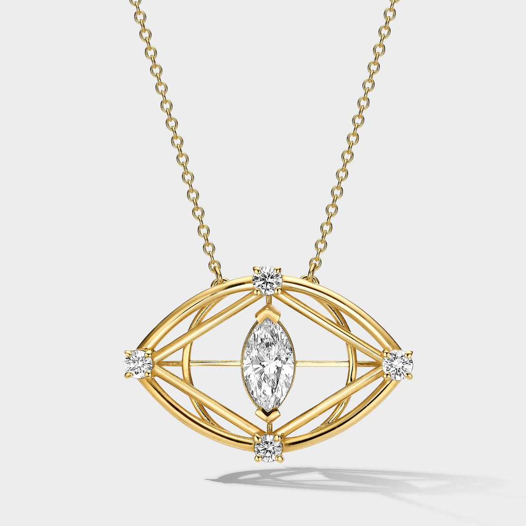 Yellow Gold Evil Eye Pendant Necklace with Diamond Accents