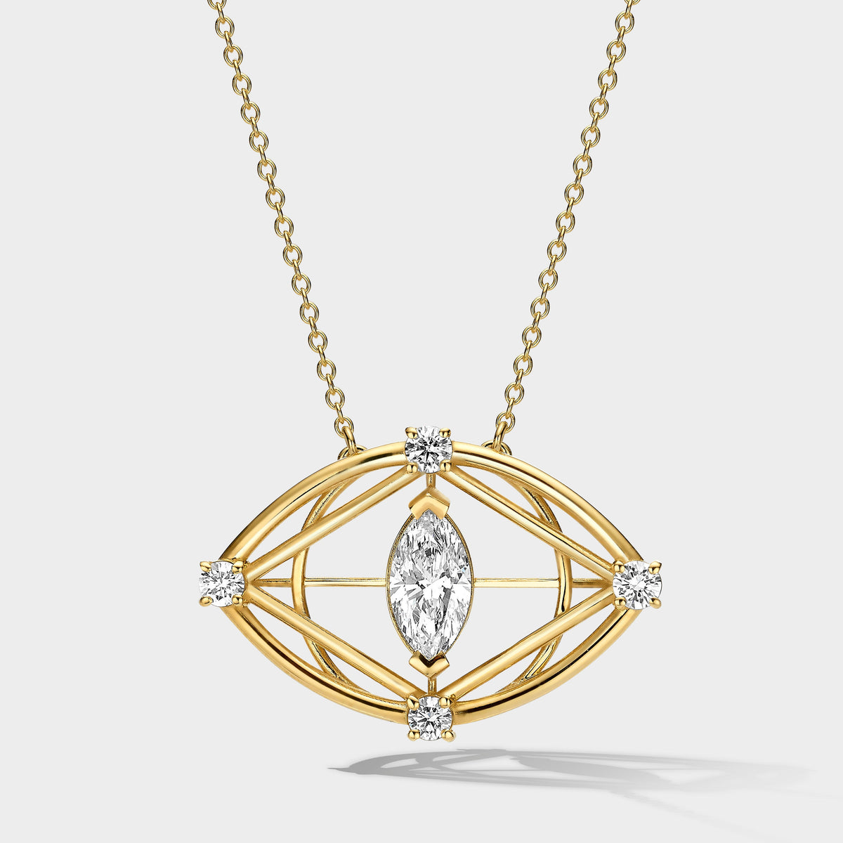 Yellow Gold Evil Eye Pendant Necklace with Diamond Accents