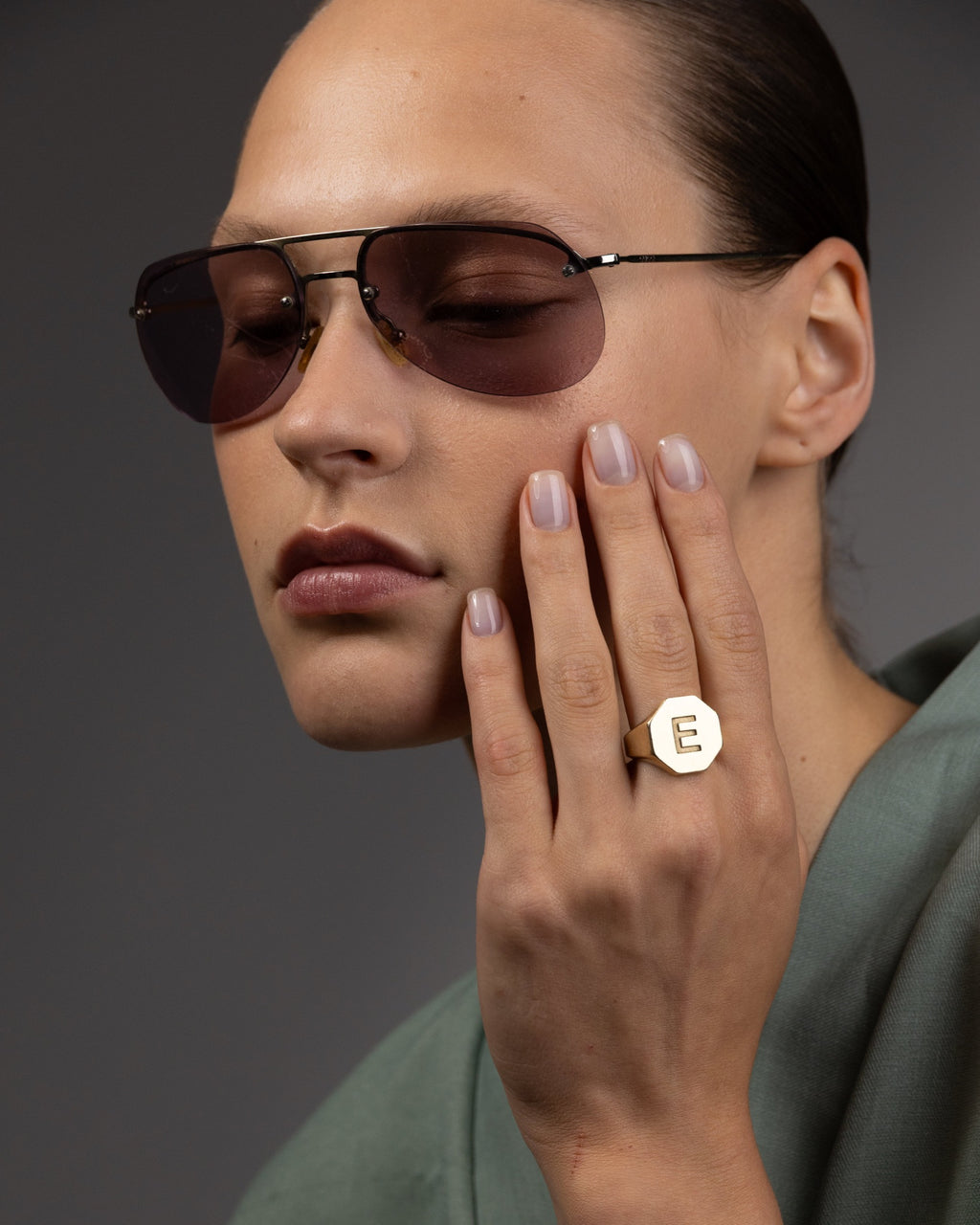Signet Octagon Initial Ring 14K