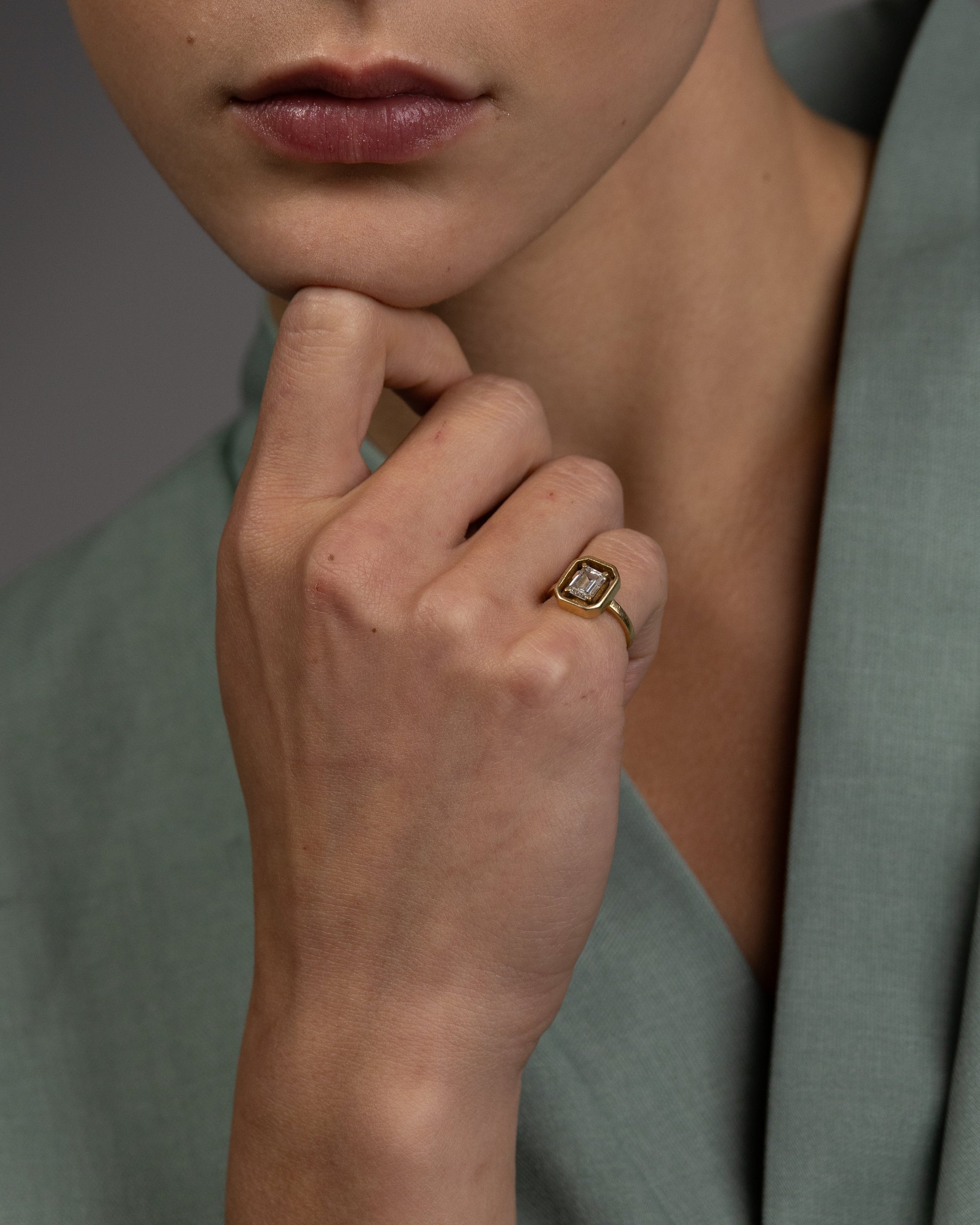 Octagon Pinky Diamond Ring 14K