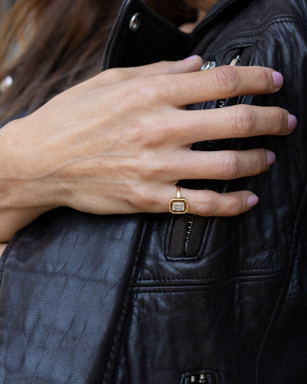 Octagon Pinky Diamond Ring 14K