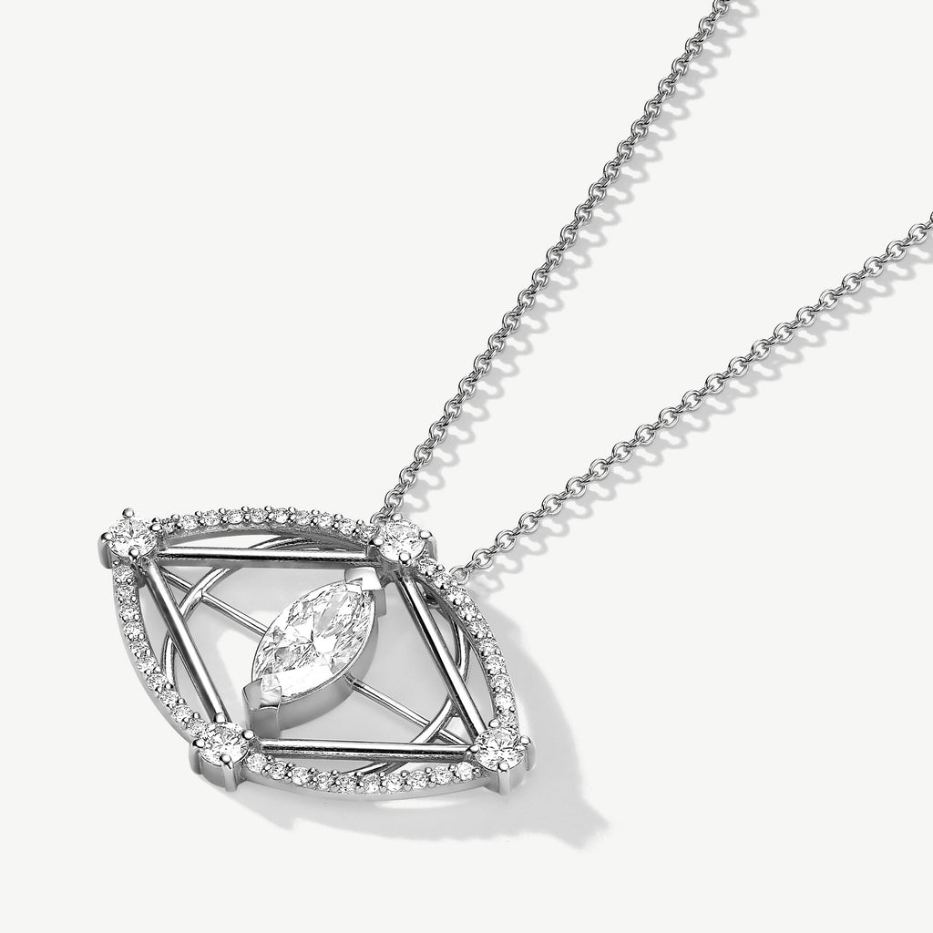 white gold evil eye necklace with lab grown diamonds pendant