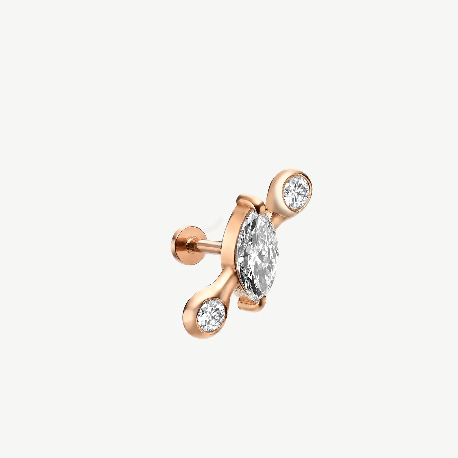 rose gold earring with diamonds on white background
