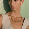 Oval & Cuban Links Necklace With Stone