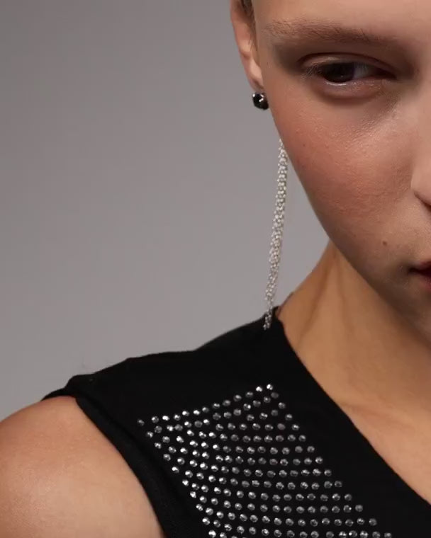 Sterling Silver Black Crystal Tassel Earring (single)