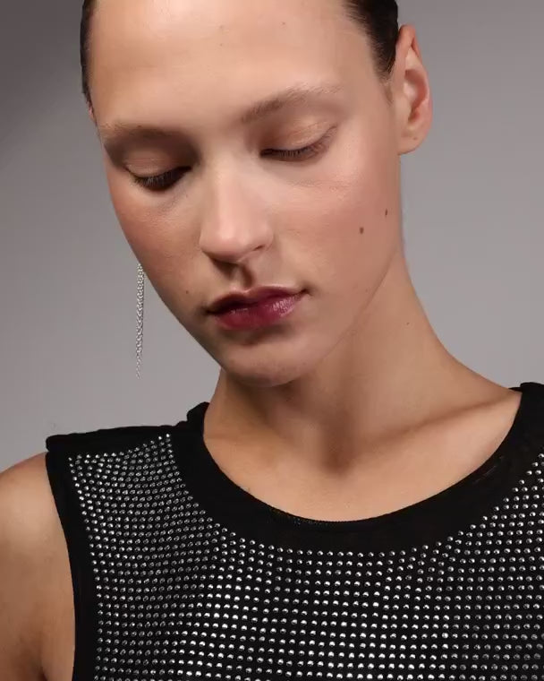 Black Crystal Tassel Earring (single)