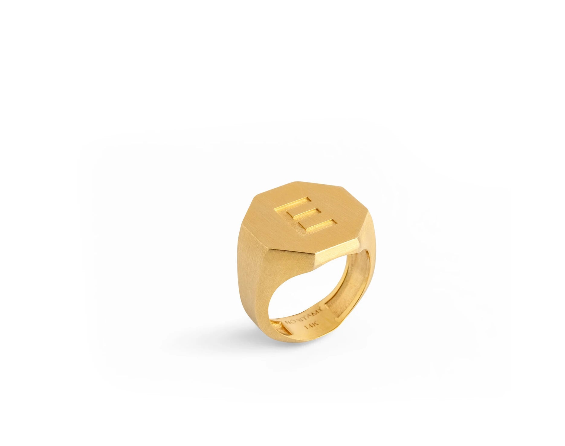 Signet Octagon Initial Ring 14K