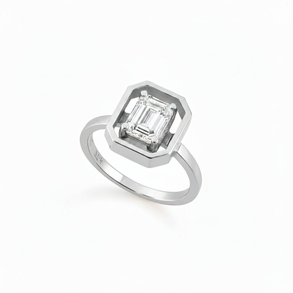 Octagon Pinky Diamond Ring 14K