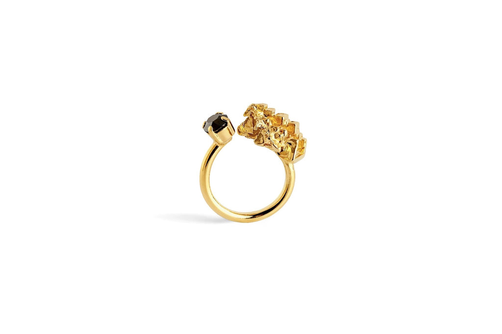 Open Bismuth Ring with Black Crystal